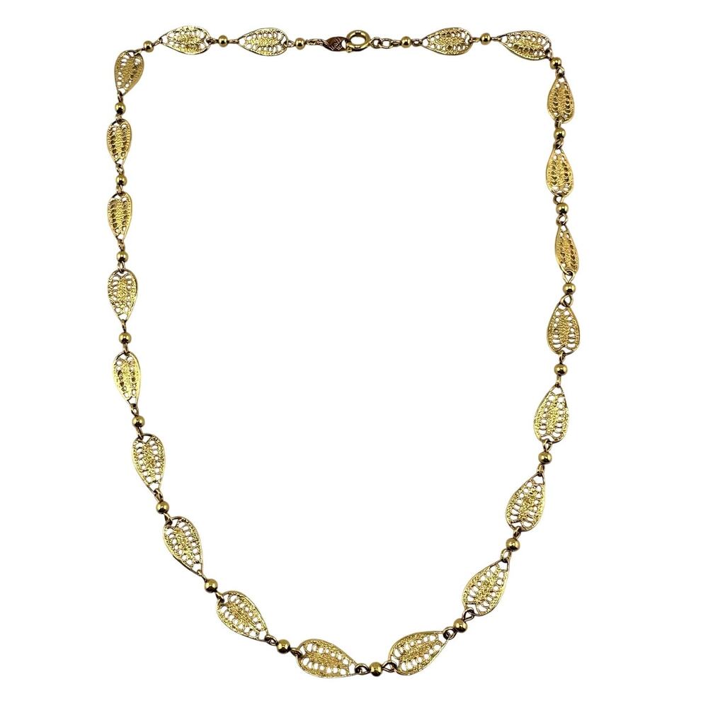 Vintage Trifari Paisley Teardrop Filigree Links Gold Tone Chain 17" Necklace